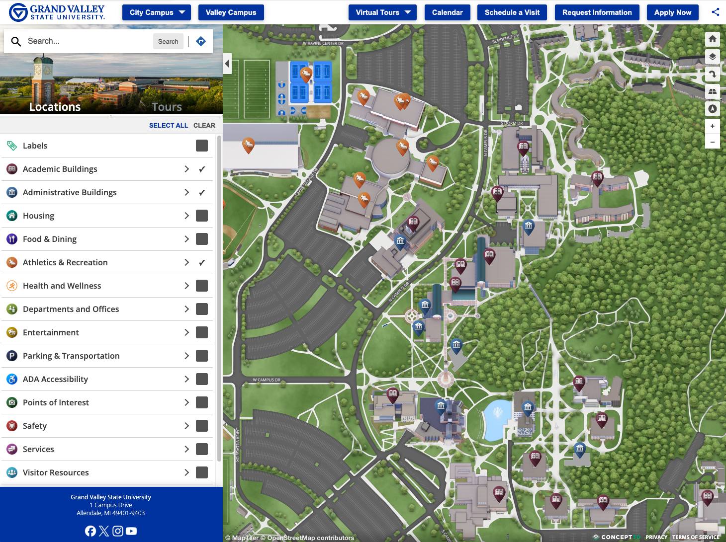 A screenshot from the interactive Valley Campus map.